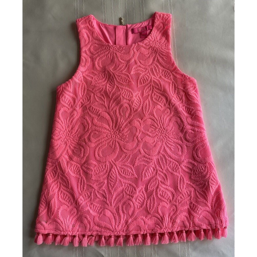 Lilly Pulitzer Maybelle Top SZ XXS Pink Floral Lace Tassel Fringe Sleeveless EUC - Picture 6 of 16